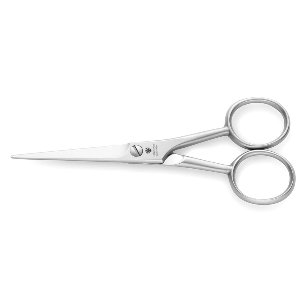 DOVO Solingen stainless steel beard and moustache scissors with fine pointed blades on a white background