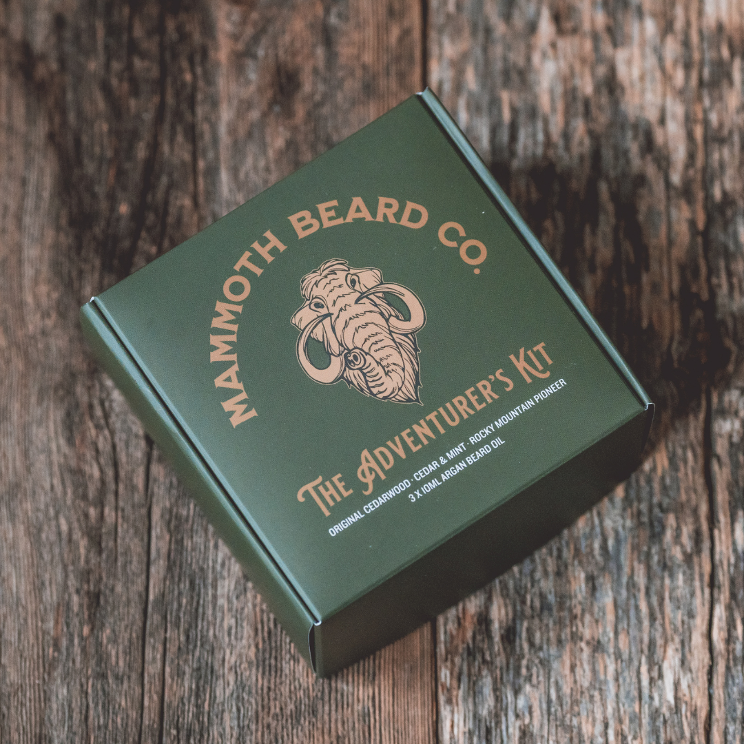 Mammoth Beard Co Adventurer&#39;s Argan Three Pack Kit Top Box View