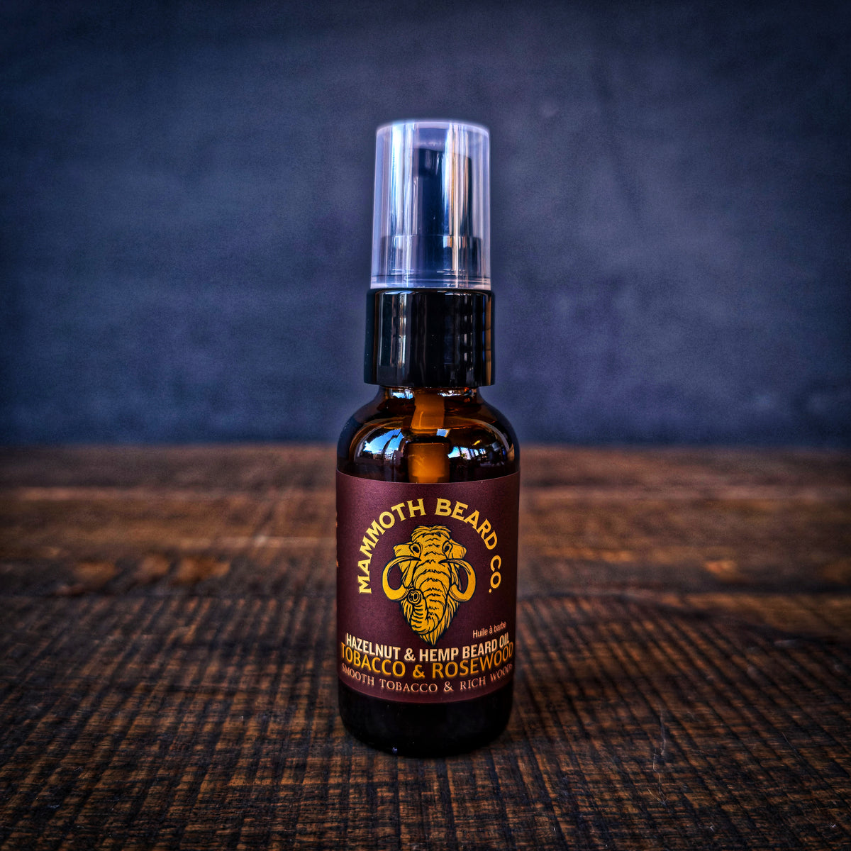 Mammoth Beard Co Hazelnut &amp; Hemp beard oil in Tobacco &amp; Rosewood scent, lightweight beard, skin, and hair oil for daily grooming