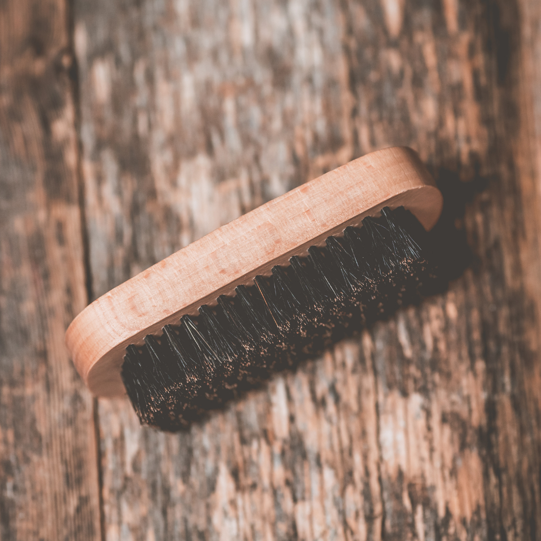 Side view of the MBC Boar&#39;s Hair Brush - High-Quality Boar Bristles and Natural Wood Handle