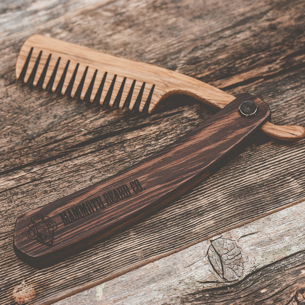 Straight Razor Folding Comb Open from Mammoth Beard Co - Premium Beard Grooming Tool