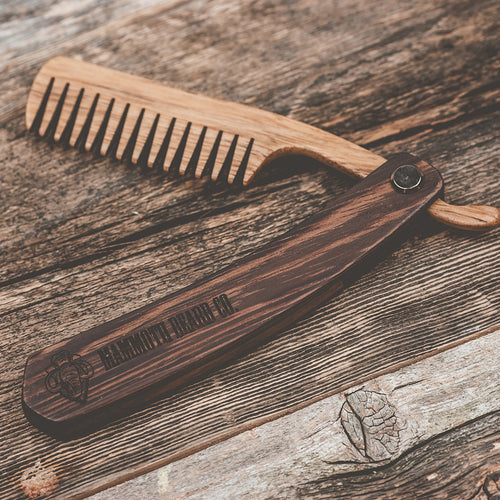 Straight Razor Folding Comb Open from Mammoth Beard Co - Premium Beard Grooming Tool
